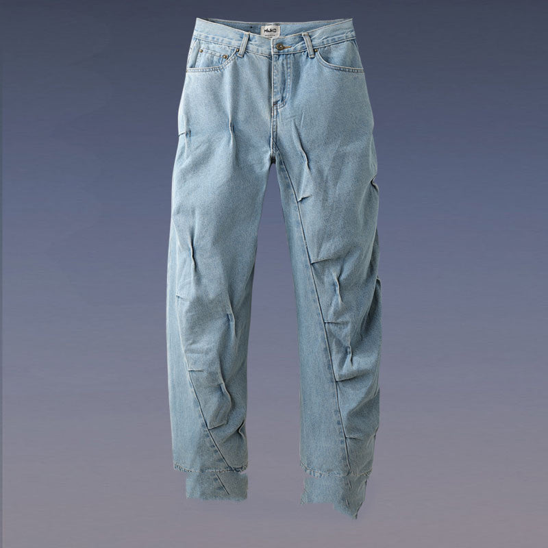 Vintage  Irregular Pleated Jeans - Retro Vintage Finds