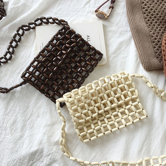 Vintage wooden bead bag - Retro Vintage Finds